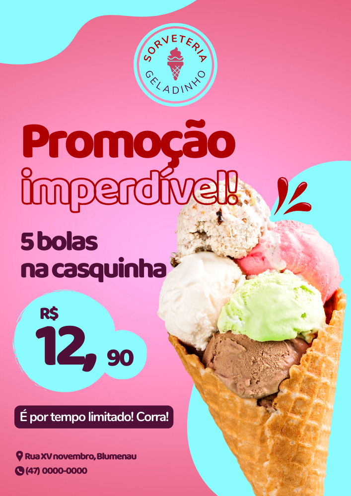 Panfleto Sorveteria Promoção Azul Rosa Roxo